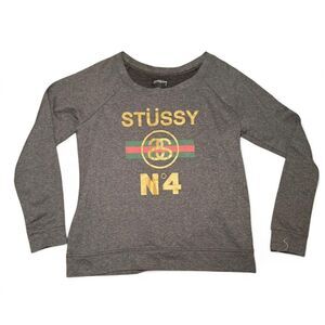Stussy Women's Scoop Neck Sweatshirt With Gold Logo Size Small